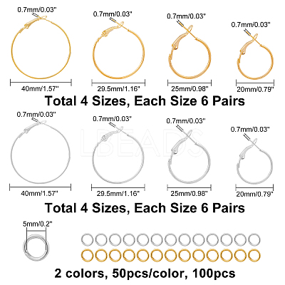 48 Pairs 4 Style Iron Hoop Earring Findings IFIN-CA0001-56-1