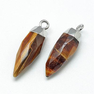 Natural Tiger Eye Pointed Pendants G-Q495-03P-1