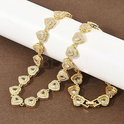 Brass Pave Clear Cubic Zirconia Heart Tennis Necklaces KK-CBA4547-17A-G-1