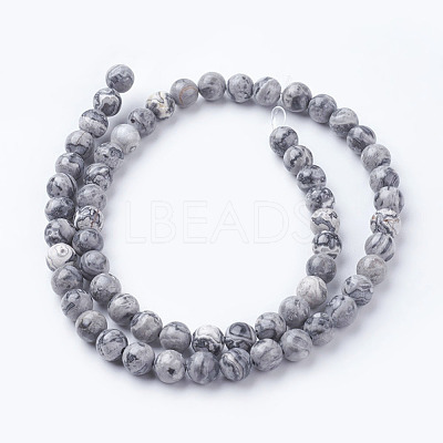 Natural Map Stone/Picasso Stone/Picasso Jasper Beads Strands X-G-G047-6mm-1