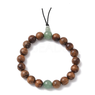 2Pcs 2 Styles Natural Wood & Green Aventurine Round Beads Stretch Bracelets for Men Women BJEW-JB12349-1