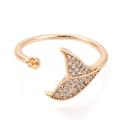 Fishtail Shape Brass Micro Pave Clear Cubic Zirconia Cup Peg Ring Settings KK-T076-14G-1