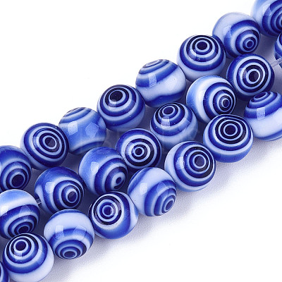 Handmade Millefiori Glass Round Beads Strands LK-R004-93A-1
