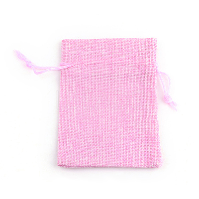 Polyester Imitation Burlap Packing Pouches Drawstring Bags X-ABAG-R005-9x7-19-1