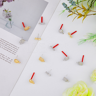 48Pcs 6 Style Half Round & Bowknot & Rectangle Alloy Stud Earring Findings FIND-DC0003-22-1