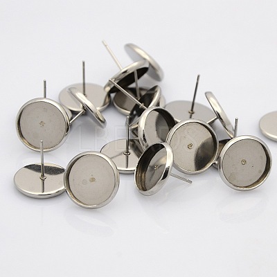 Tarnish Resistant 304 Stainless Steel Flat Round Stud Earring Settings STAS-N019-21-12mm-1