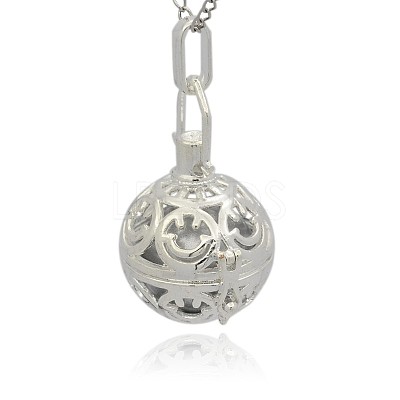 Silver Color Plated Brass Hollow Round Cage Pendants KK-J216-09S-1
