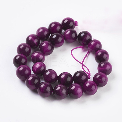 Natural Magenta Tiger Eye Beads Strands X-G-C076-8mm-1C-1