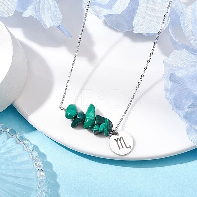 Natural Malachite Chip & Constellation Pendant Necklaces NJEW-JN05084-08-1