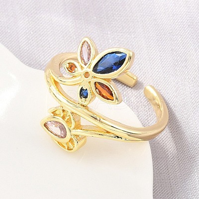Brass Pave Cubic Zirconia Cuff Open Rings CU-CBACDF6-08G-02-1