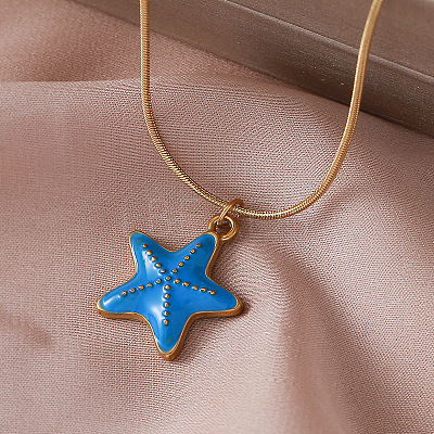 Vintage Ocean 304 Stainless Steel Enamel Starfish Pendant Necklaces for Women LS-FT5866-1