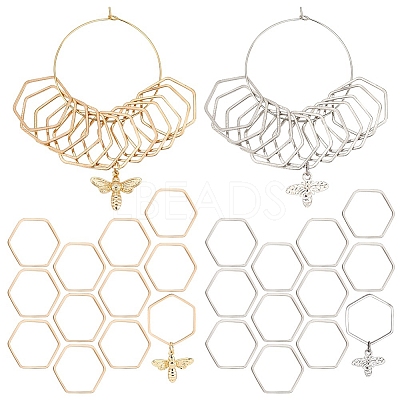 Brass with Alloy Bee & Hexagon Pendant Locking Stitch Markers HJEW-AB00058-1