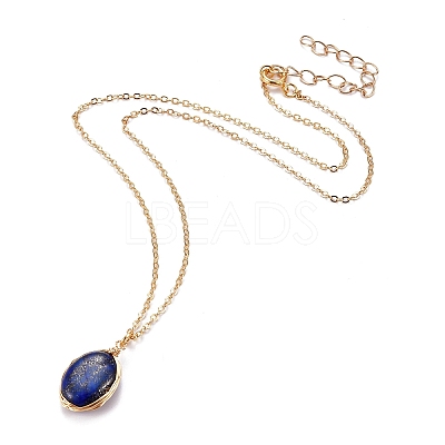 Natural Lapis Lazuli Wire Wrapped Pendant Necklaces X-NJEW-JN03080-03-1