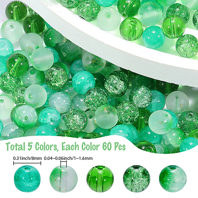 300Pcs 5 Styles Transparent Spray Painting Crackle Glass Beads GLAA-PA0001-57-1