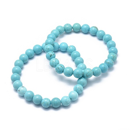 Natural Howlite Bead Stretch Bracelets X-BJEW-K212-A-011-1
