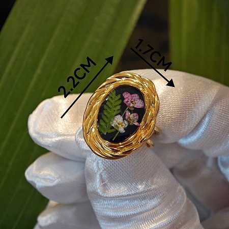 304 Stainless Steel with Epoxy Dried Flower Cuff Rings FS-WG90479-02-1
