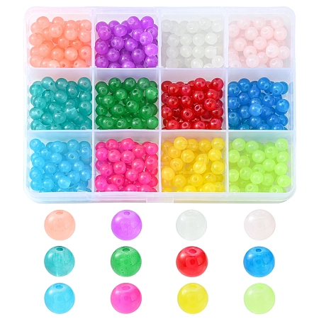 480Pcs 12 Colors Baking Painted Imitation Jade Glass Round Bead Strands DGLA-FS0001-01-1