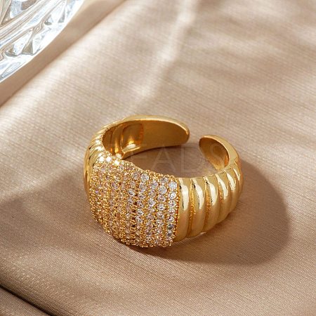 Elegant Fashionable Thread Design Brass Rhinestone Cuff Rings GP3744-2-1