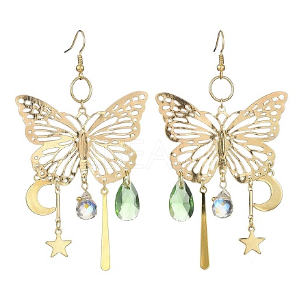 Butterfly & Moon & Star Brass Chandelier Earrings EJEW-TA00361-1