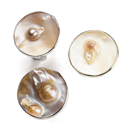 Freshwater Shell with Pearl Adjustable Finger Rings for Girl Women AJEW-Z010-03A-P-1