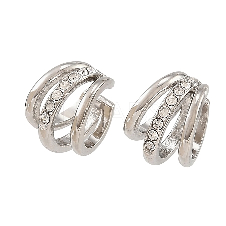 304 Stainless Steel Micro Pave Cubic Zirconia Cuff Earrings for Women SA-CBAABBA-13P-1
