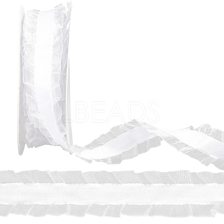 10 Yards Polyester Pleated Lace Trim OCOR-WH0080-93A-1