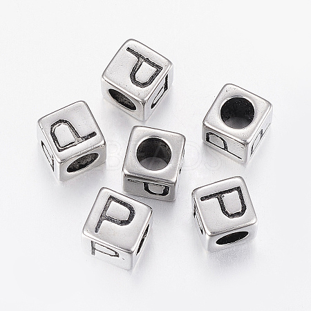 304 Stainless Steel Large Hole Letter European Beads STAS-H428-01AS-P-1