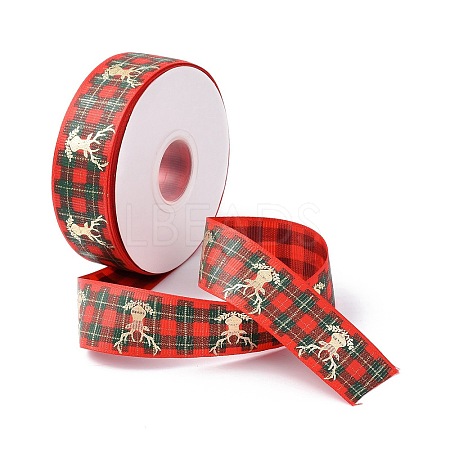 25 Yards Flat Christmas Theme Printed Polyester Grosgrain Ribbon OCOR-C004-04D-1