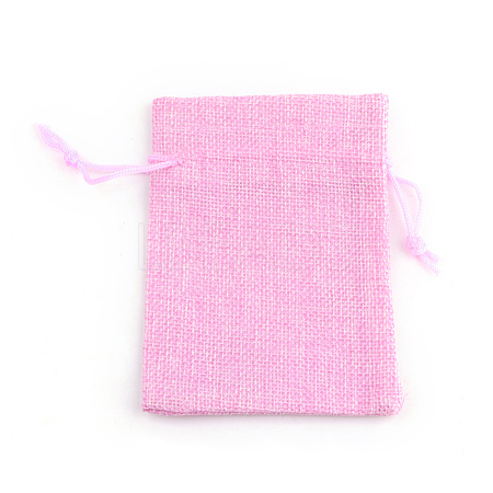 Polyester Imitation Burlap Packing Pouches Drawstring Bags X-ABAG-R005-9x7-19-1