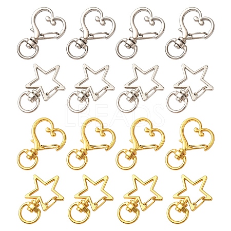20Pcs 4 Styles Heart/Star Alloy Swivel Clasps FIND-YW0005-60-1
