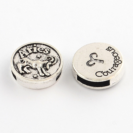 Antique Silver Plated Tibetan Style Flat Round Alloy Slide Charms TIBEB-Q063-12AS-NR-1