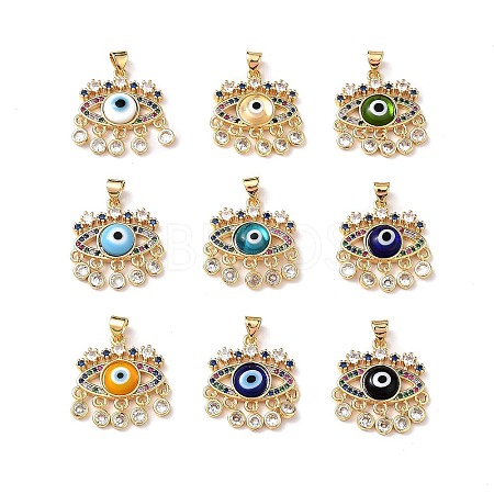 Lampwork Evil Eye Pendants with Colorful Cubic Zirconia ZIRC-L102-13G-1