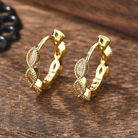 Brass Micro Pave Cubic Zirconia Huggie Hoop Earrings LS-EJEW-K083-34G-B-1
