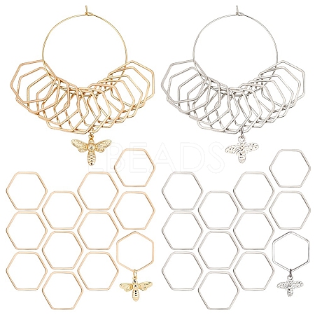 Brass with Alloy Bee & Hexagon Pendant Locking Stitch Markers HJEW-AB00058-1
