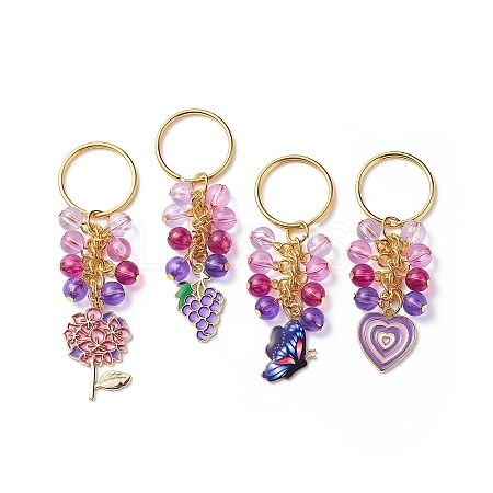 4Pcs Grape/Flower/Heart/Butterfly Alloy Enamel Pendant Keychain KEYC-JKC00412-04-1