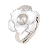 Flower Brass Micro Pave Cubic Zirconia & Enamel Cuff Ring Settings KK-CBAC351-06P-03-2