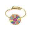 Ion Plating(IP) Flat Round with Flower 304 Stainless Steel Enamel Ring RJEW-A038-07G-2