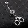 Piercing Jewelry Real Platinum Plated Brass Rhinestone Handcuffs Navel Ring Belly Rings AJEW-EE0001-36-2