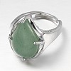 Drop Platinum Plated Brass Gemstone Adjustable Wide Band Rings X-RJEW-L062-02E-2