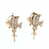 Brass Micro Pave Clear Cubic Zirconia Stud Earring Findings KK-Q764-032-2