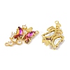 Brass Pave Medium Violet Red & Clear Cubic Zirconia Connector Charms KK-P273-09G-2