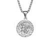 Religion 304 Stainless Steel Embossed Jesus Round Medal Pendant Necklaces for Men WG67465-01-3