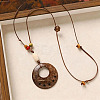 Natural Coconut Pendant Adjustable Leather Cord Long Necklaces with Wood Beads WGC33B1-08-1
