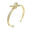 Rack Plating Brass Pave Clear Cubic Zirconia Butterfly Open Cuff Bangles for Women BJEW-R317-02G-1