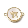 Natural White Shell Brass Flat Round Links Connector Charms KK-C262-03A-01G-1