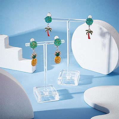 4 Pairs 2 Style Coconut Tree & Pineapple Enamel Dangle Clip-on Earring EJEW-AR0001-08-1