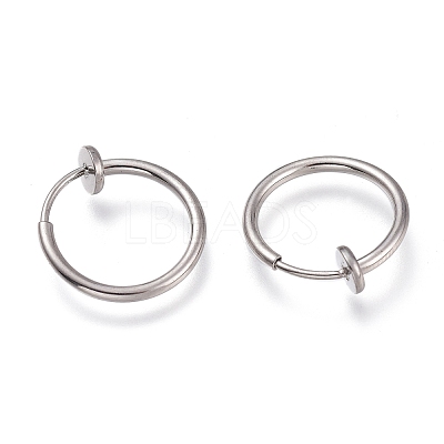 Tarnish Resistant 304 Stainless Steel Retractable Clip-on Hoop Earrings X-STAS-O135-01D-1