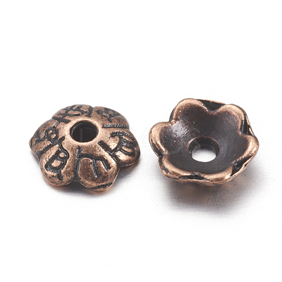 6-Petal Tibetan Style Alloy Flower Bead Caps X-TIBE-S220-R-NR-1