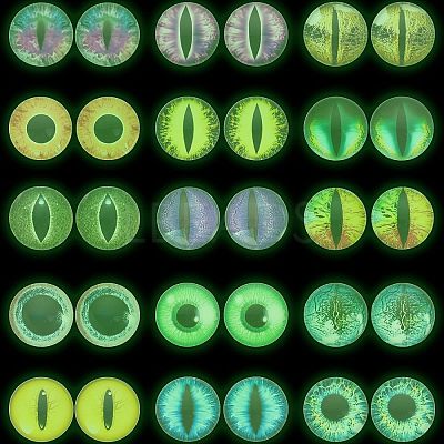 30Pcs 15 Style Luminous Glass Cabochons DIY-CA0004-97-1