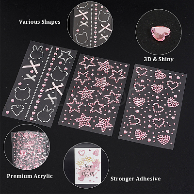 6 Sheets 3 Styles Acrylic Rhinestone Face Body Stickers AJEW-SP0002-68B-1
